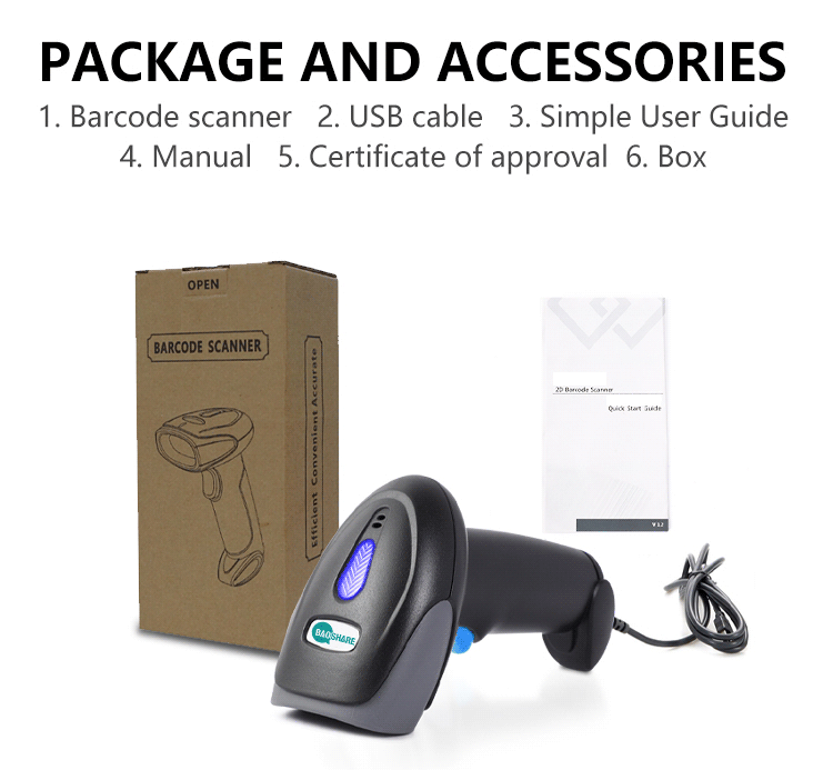 BaoShare DE5 Handheld Wired 2D Barcode Scanner USB Corded QR Code Scanner For Supermarket