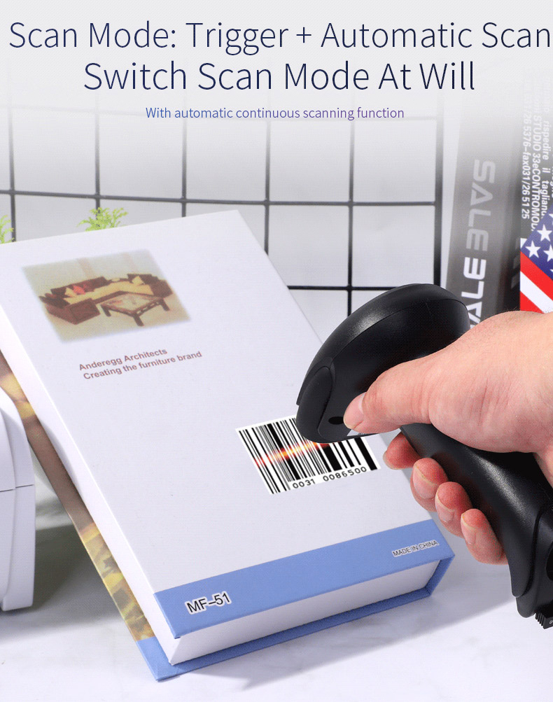 BaoShare YC600 Handheld Wireless 2D USB Barcode Scanner Cordless QR Code Scanner For Supermarket Inventory