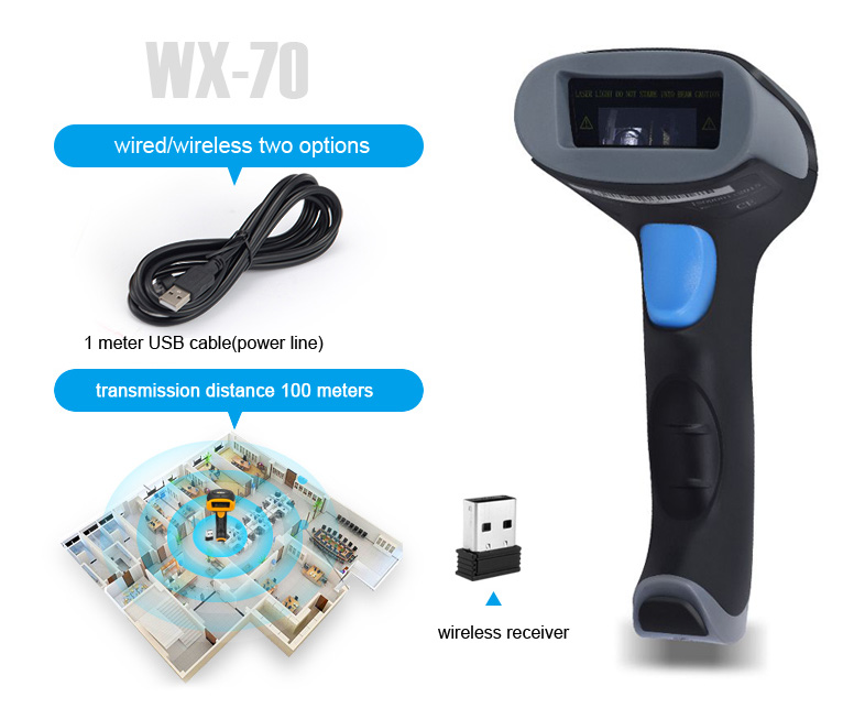 BaoShare WX-70 Wireless 1D Laser Barcode Scanner Barcode Reader For Supermarket