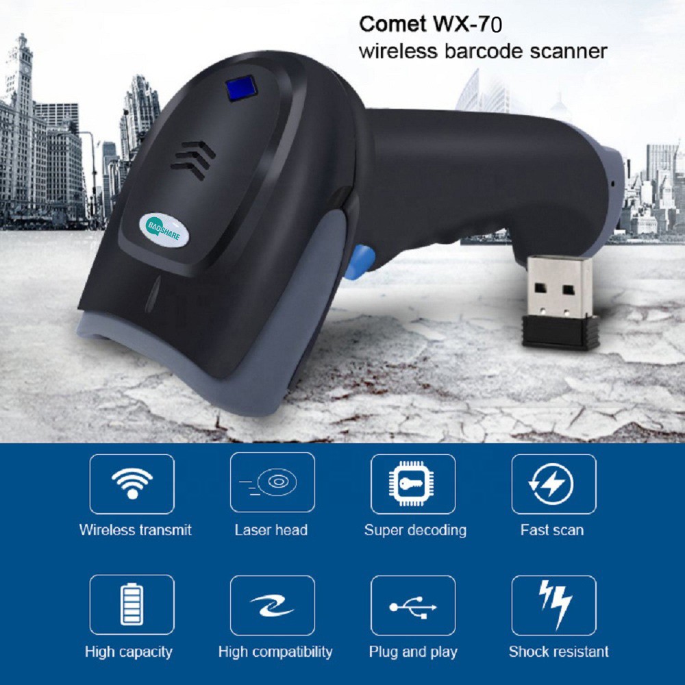 BaoShare WX-70 Wireless 1D Laser Barcode Scanner Barcode Reader For Supermarket