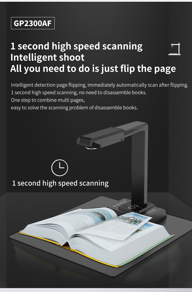 20MP OCR Document Camera Multi Languages Fletten Book Scanner A3 Portable Document Scanner