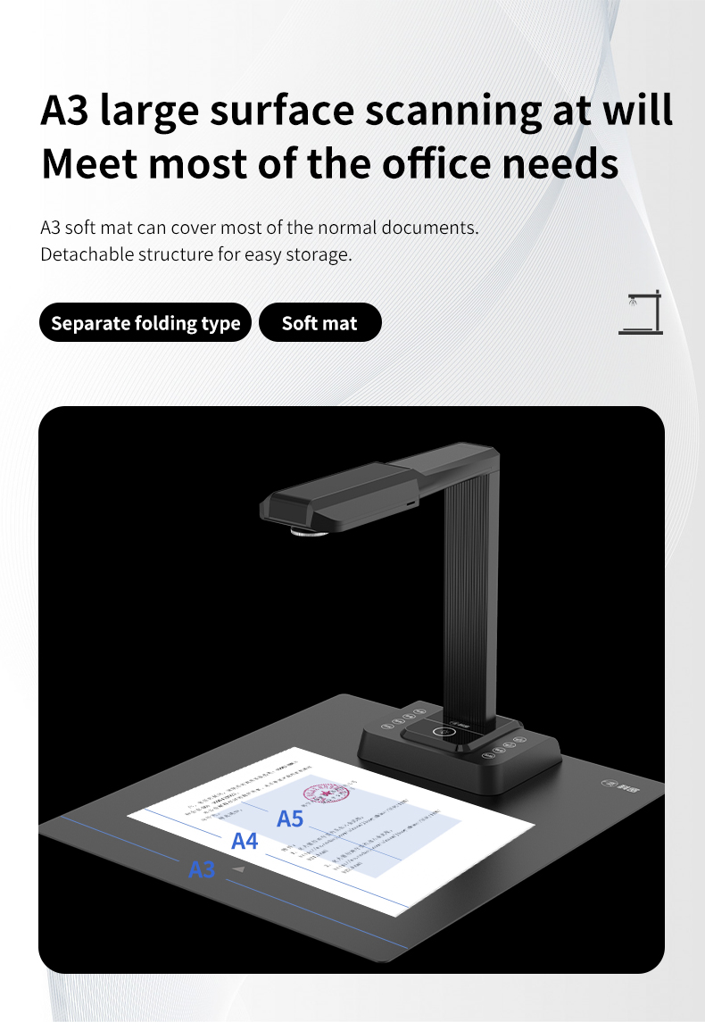 20MP OCR Document Camera Multi Languages Fletten Book Scanner A3 Portable Document Scanner