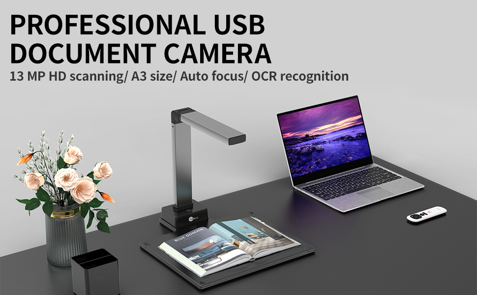 High quality A3 automatic scanner book 13MP portable standing usb ocr document camera scanner with hard base