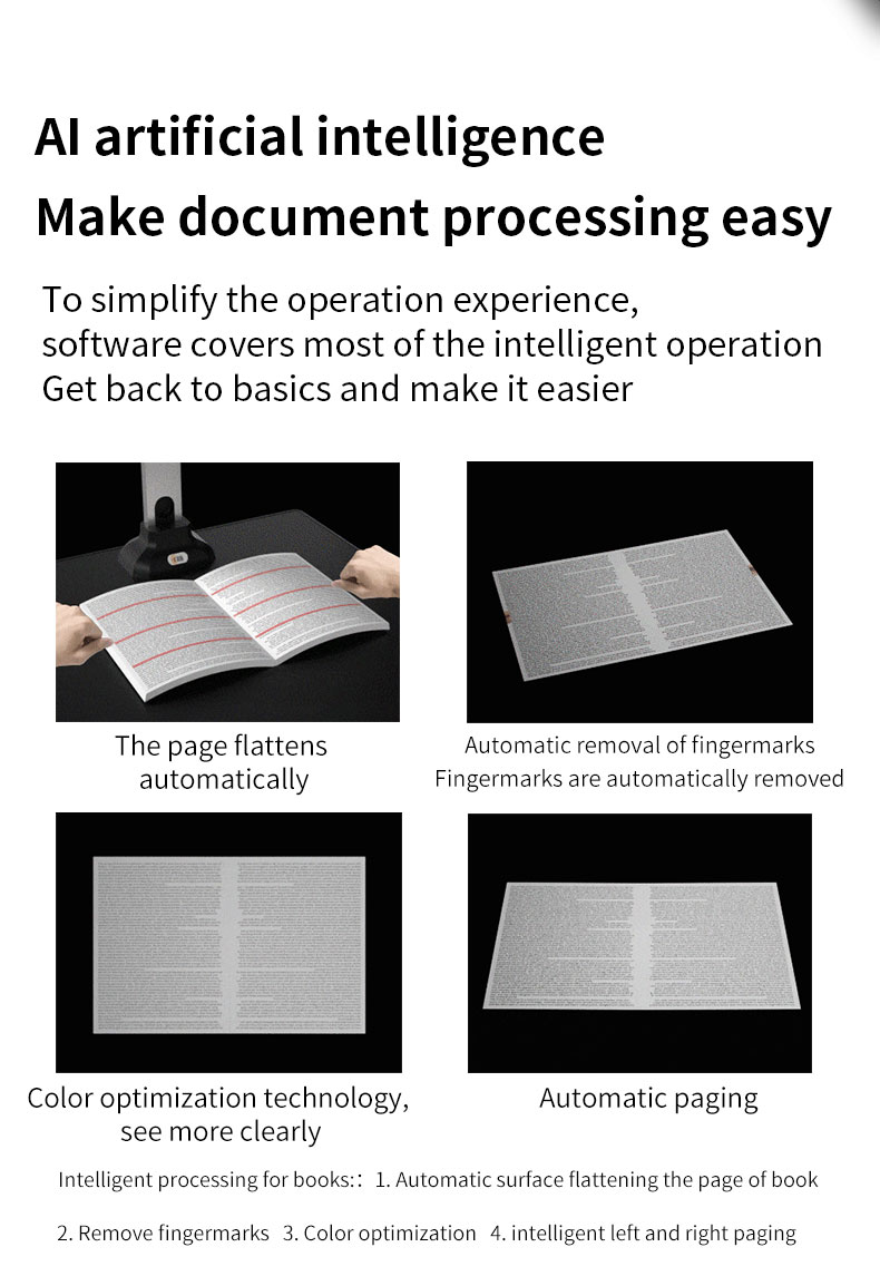 A3 20MP Curved Flattening A3 portable book photo bulk files scanning 20MP automatic OCR usb document camera visualizer scanner