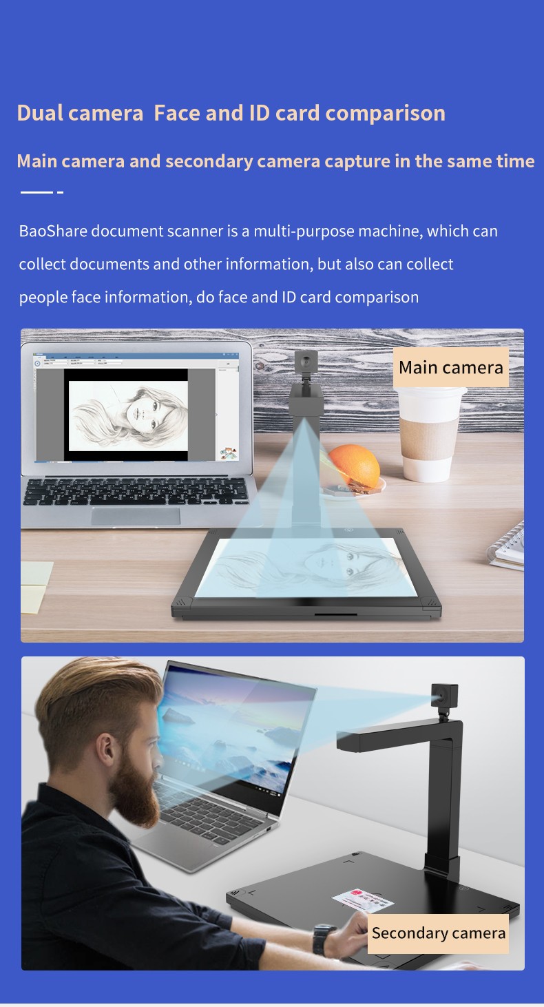 Fast A3 Portable Ocr Dual Camera Book Document Scanner Real time video Document Camera for bank