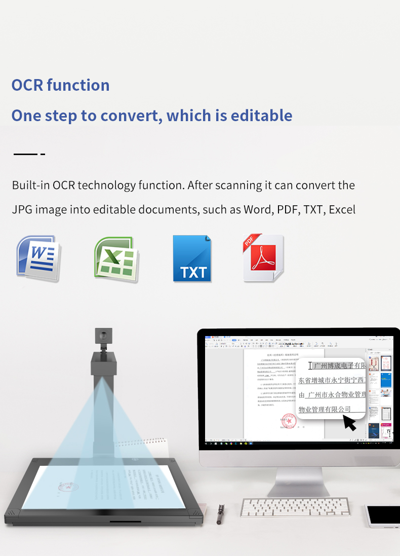 Fast A3 Portable Ocr Dual Camera Book Document Scanner Real time video Document Camera for bank