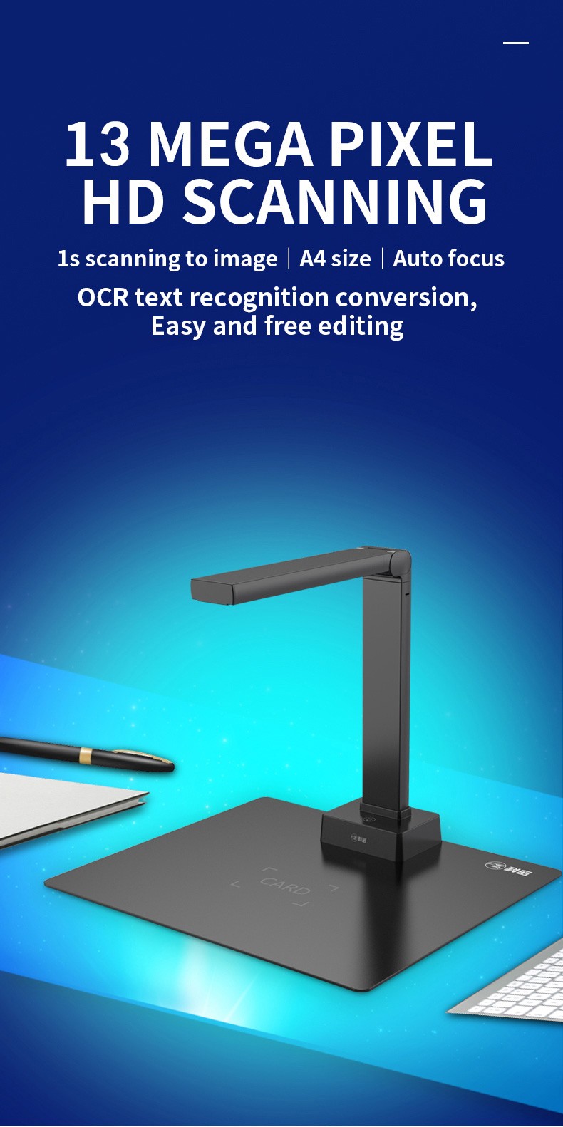 High Resolution 13 Megapixel Book Scanner Automatic A4 Document Camera Overhead OCR Document Scanner With Soft Mat