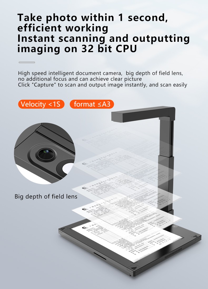 Factory Excellent Quality Desktop A3 Document Camera Scanner 16mp OCR Book Scanner Document Management