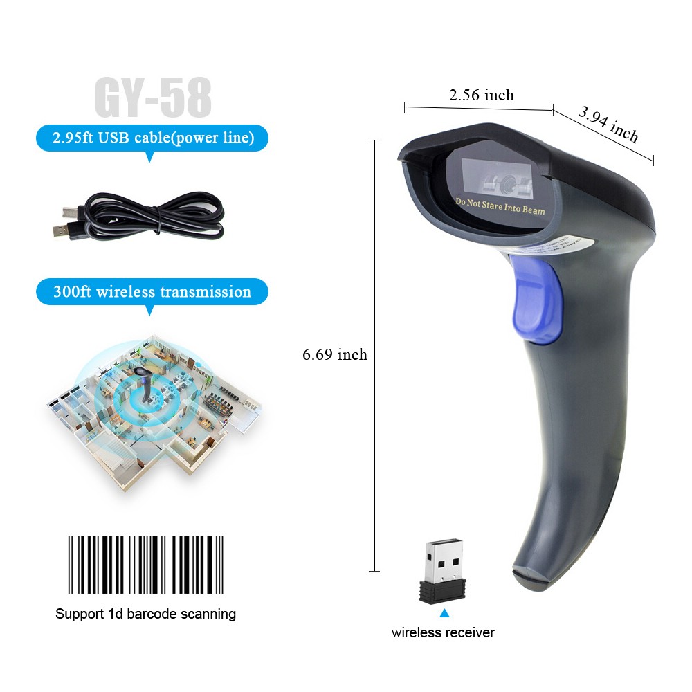 China Factory 1d Laser Handheld Wireless 1D Bar code Reader Wireless Barcode Scanner With Memory