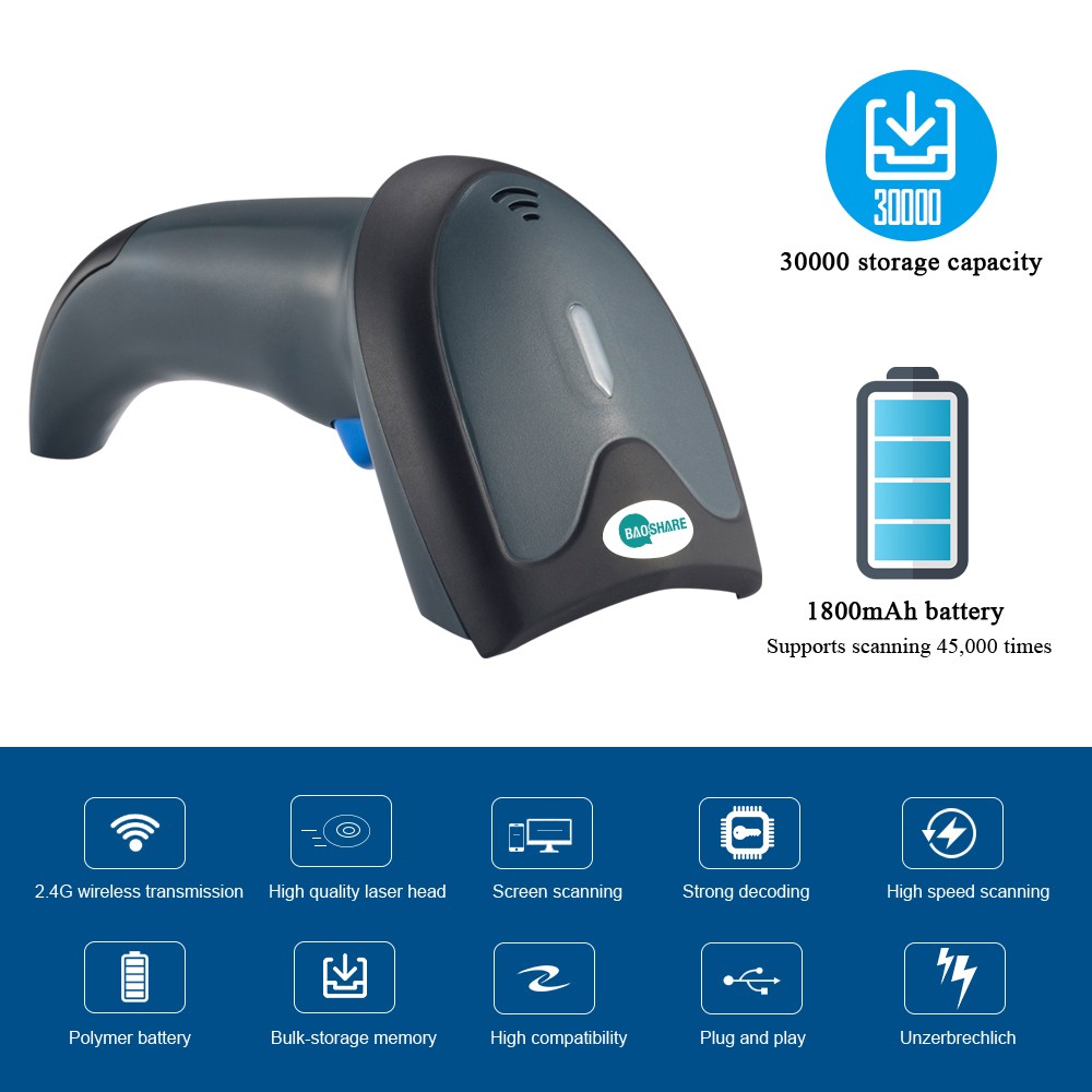 China Factory 1d Laser Handheld Wireless 1D Bar code Reader Wireless Barcode Scanner With Memory