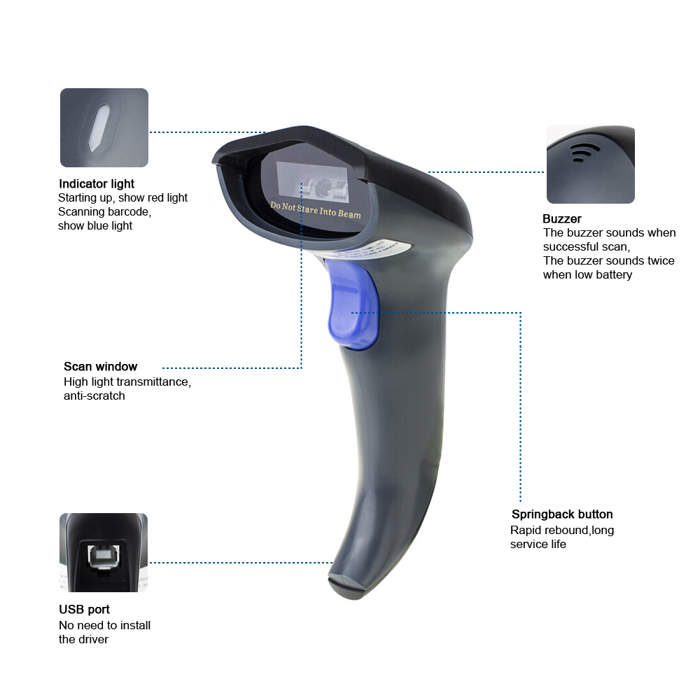 China Factory 1d Laser Handheld Wireless 1D Bar code Reader Wireless Barcode Scanner With Memory