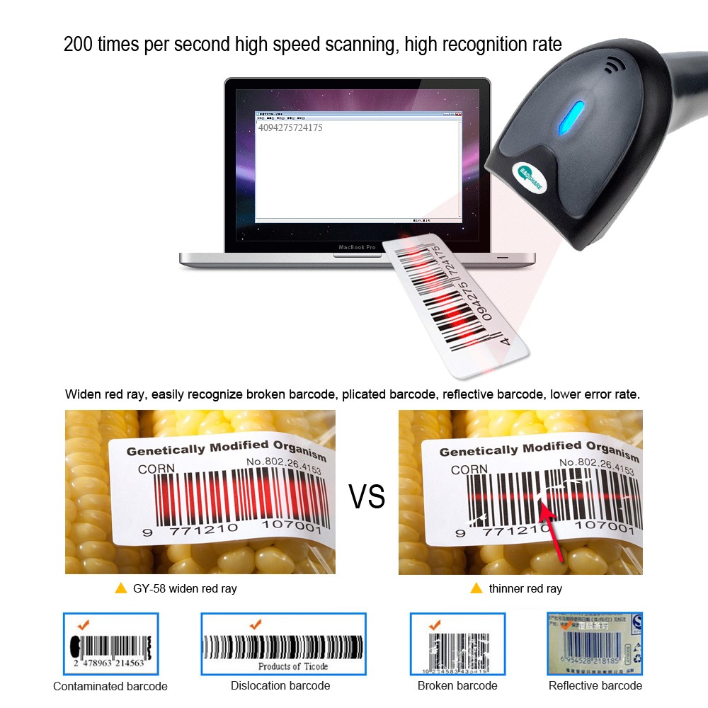 China Factory 1d Laser Handheld Wireless 1D Bar code Reader Wireless Barcode Scanner With Memory
