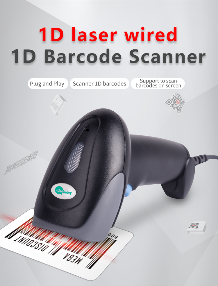 Cheap Corded Handheld Manual Barcode Scanner 1D Wired Laser Scanner Bar Code Reader For Sale