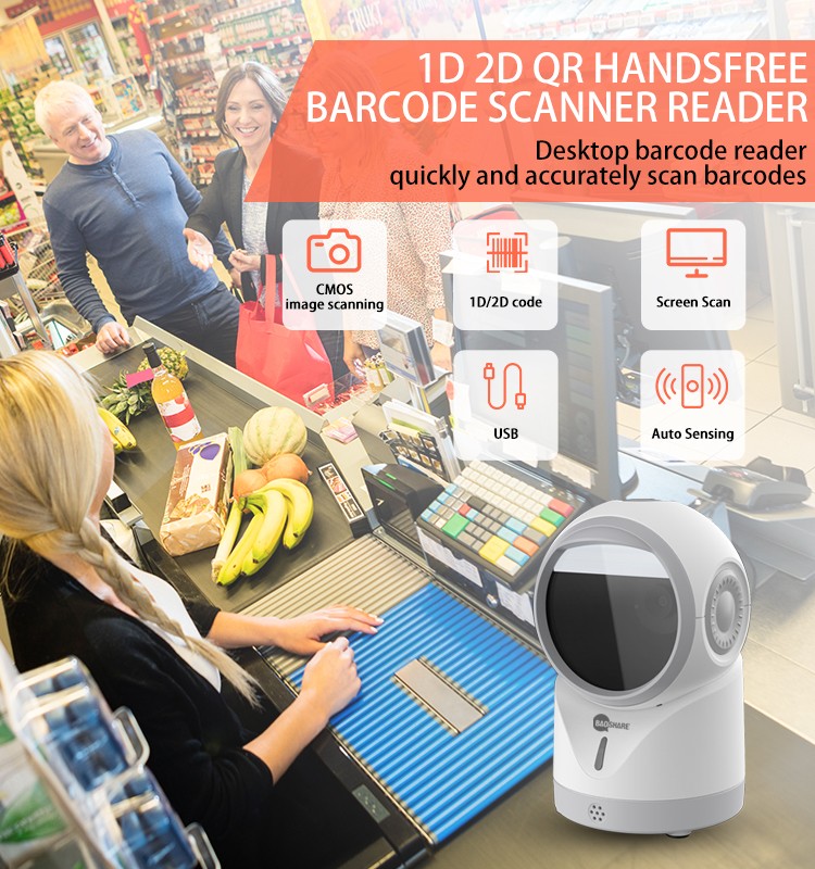 White High Quality 1D 2D Platform POS Omnidirectional Desktop Barcode Scanner Barcode And Qr Code Scanner For Supermarket