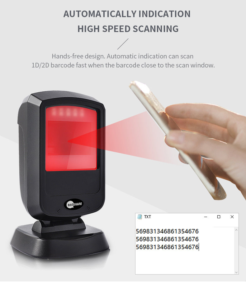 Fast Scanning Usb 1D 2D Desktop Omnidirectional Barcode Scanner Hand Free Qr Code Reader For Supermarket