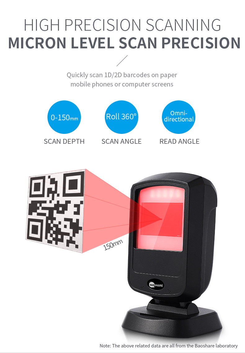 Fast Scanning Usb 1D 2D Desktop Omnidirectional Barcode Scanner Hand Free Qr Code Reader For Supermarket