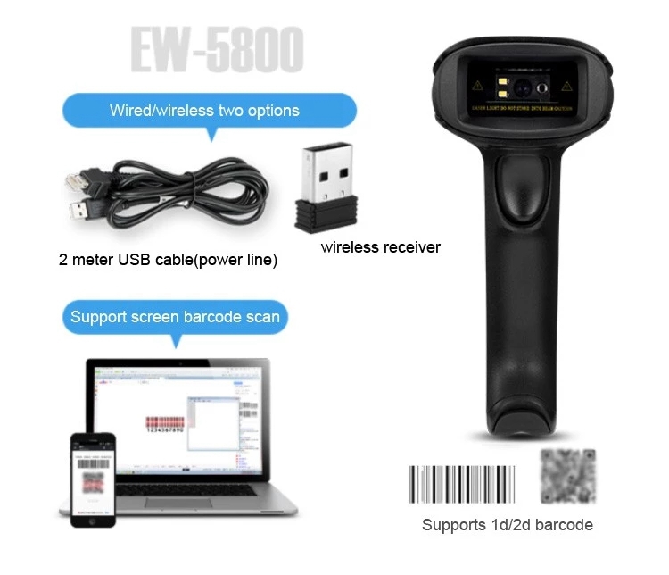 OEM Pos Scanner Barcode Portable 1D 2D Scan Gun Wireless Qr Barcode Scanner Reader With Memory