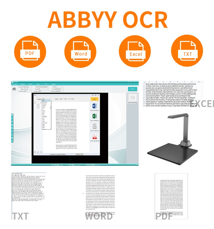 New Design Automatic Book Portable Document A4 Scanner Usb 15 Megapixels Document Camera For Bulk Files Scanning