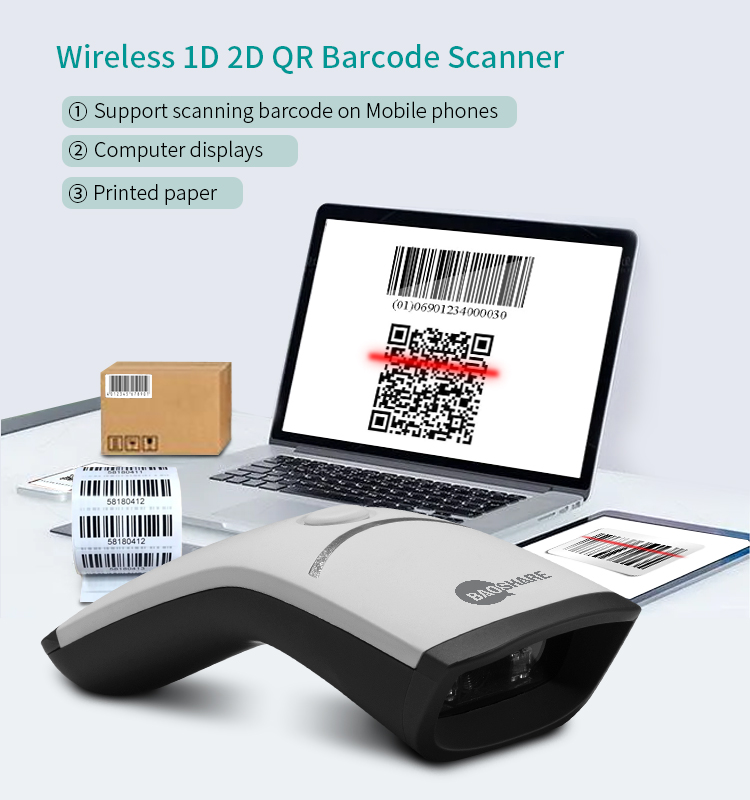 Factory Sell Portable Barcode Reader 1D 2D Wireless Bluetooth 2.4G Barcode Scanner For POS System