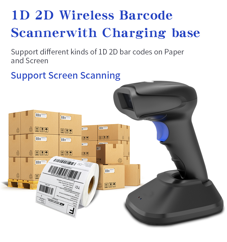 Directly Paired 2D 2.4G Auto Sensing Barcode Scanner Logistic Pharmacy Qr Reader with charging base