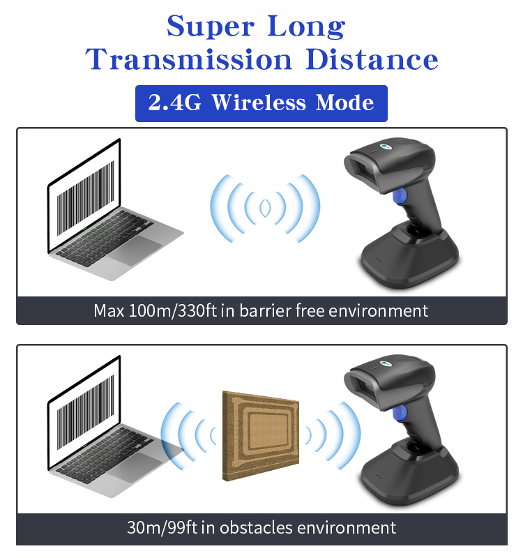 Directly Paired 2D 2.4G Auto Sensing Barcode Scanner Logistic Pharmacy Qr Reader with charging base