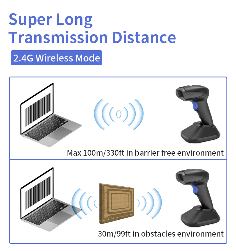 1D Wireless Charging Long Distance Stationary Barcode Scanner Handheld Laser Reader For Warehouse