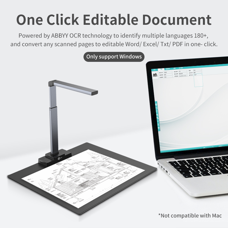 A2 18MP Portable Document Camera Scanner OCR Automatic Book Scanner for Architectural and Engineering Drawings