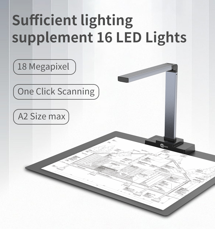 A2 18MP Portable Document Camera Scanner OCR Automatic Book Scanner for Architectural and Engineering Drawings