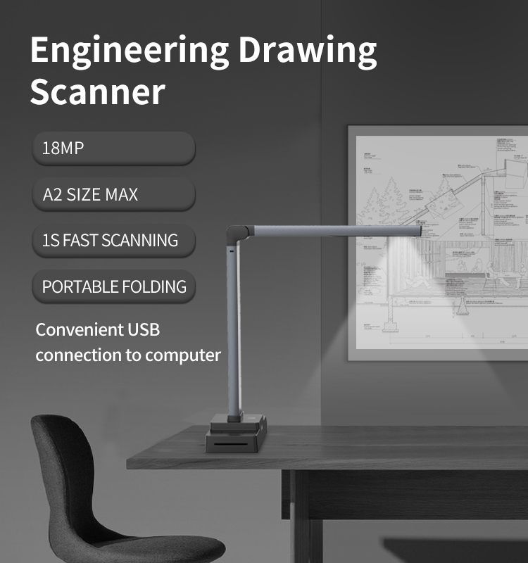 A2 18MP Portable Document Camera Scanner OCR Automatic Book Scanner for Architectural and Engineering Drawings