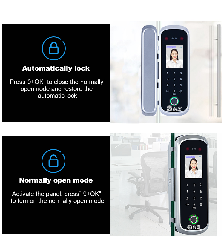 Office Access Control and Attendance Fingerprint Palmprint Face Recognition Smart Card Glass Door Lock
