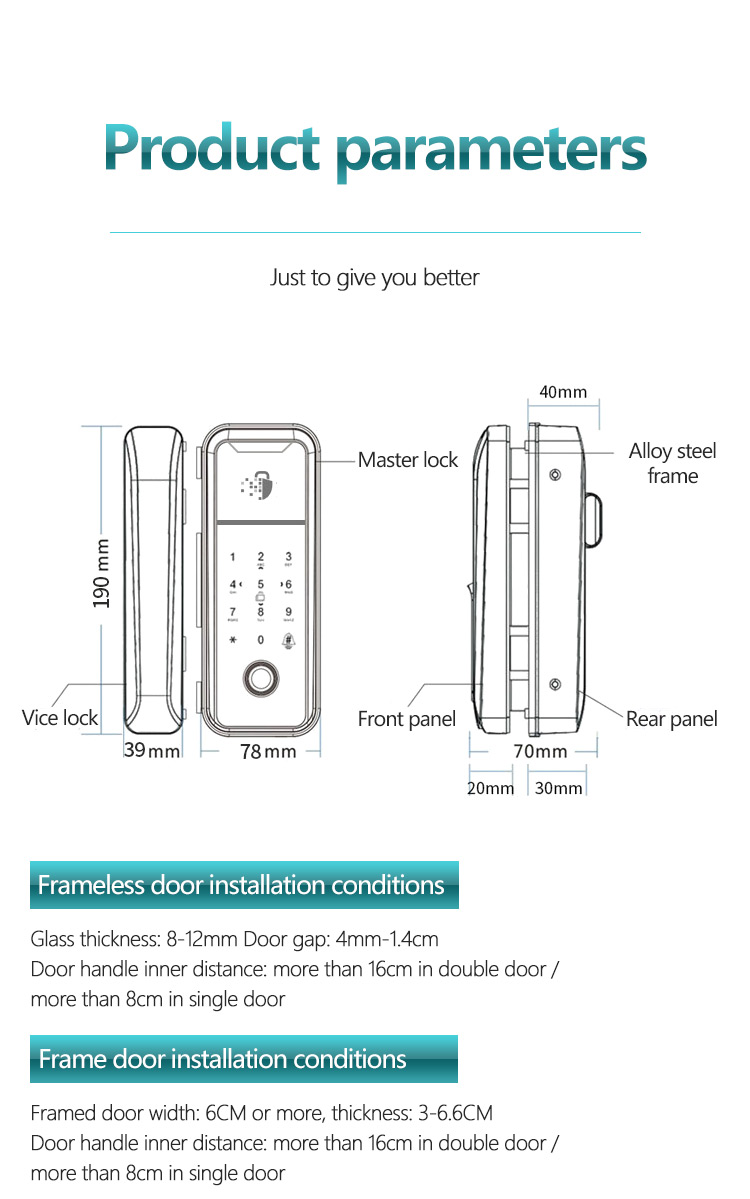 Smart lock for glass door,Glass door fingerprint app door lock,Glass door fingerprint lock smart lock