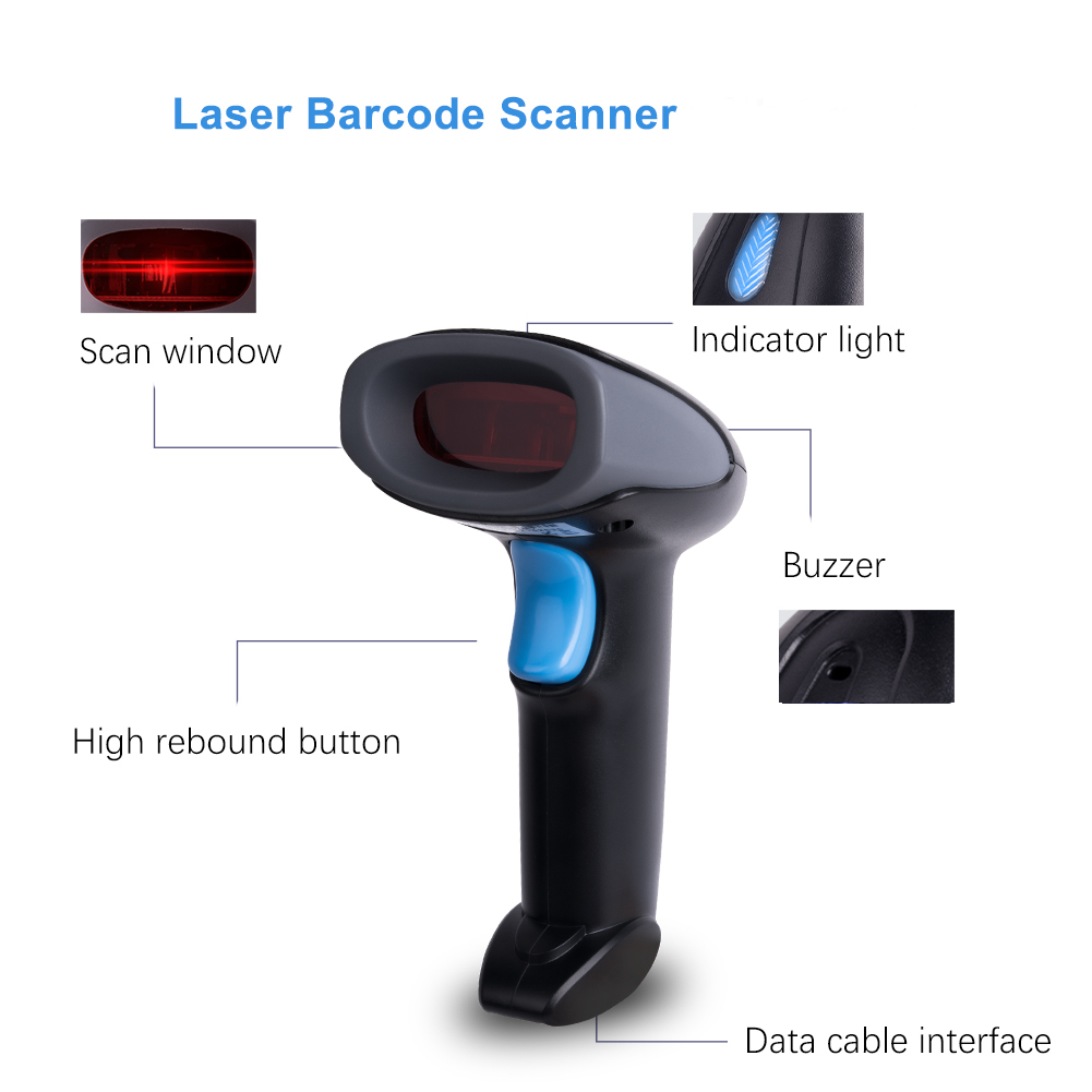 Cheap Corded Handheld Manual Barcode Scanner 1D Wired Laser Scanner Bar Code Reader For Sale