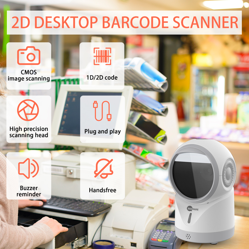 White High Quality 1D 2D Platform POS Omnidirectional Desktop Barcode Scanner Barcode And Qr Code Scanner For Supermarket