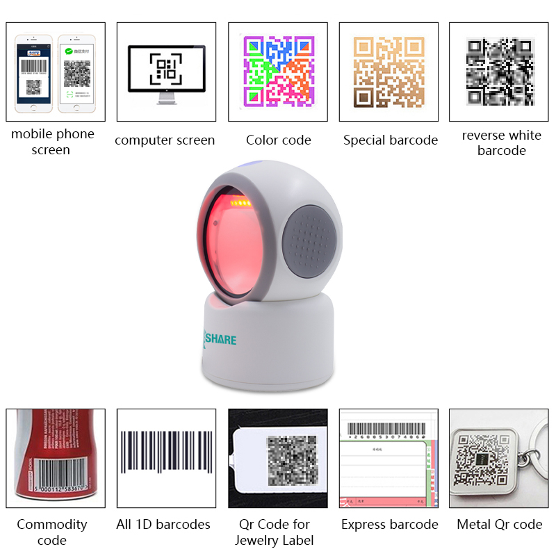 Wired Usb Barcode Reader Qr Code Scanner Hands Free 2d Omnidirectional Barcode Scanner For Supermarket