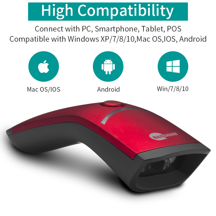 High Speed Barcode Reader Cordless Bluetooth Wireless 2D QR Code Barcode Scanner for Convenience Store