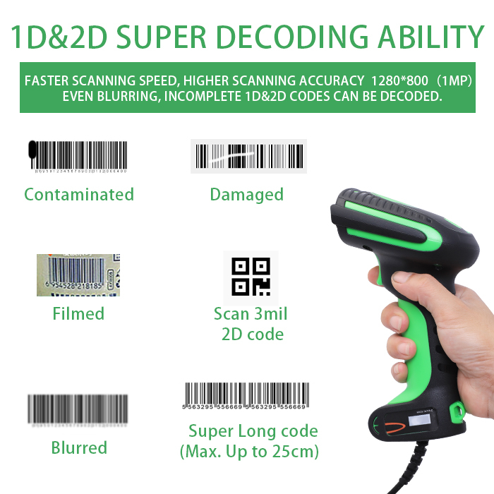 IP65 Waterproof Handheld Wired QR Code Scanner USB 2D Barcode Scanner For Warehouse Inventory