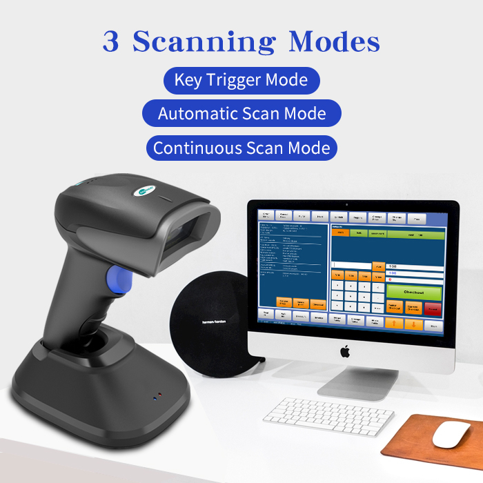 Directly Paired 2D 2.4G Auto Sensing Barcode Scanner Logistic Pharmacy Qr Reader with charging base