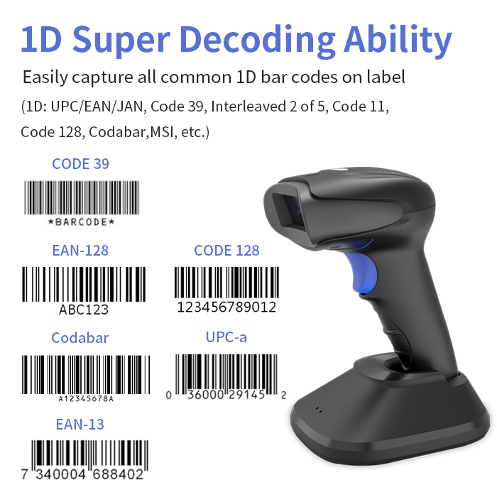 1D Wireless Charging Long Distance Stationary Barcode Scanner Handheld Laser Reader For Warehouse